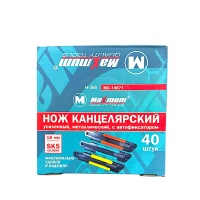 нож канцелярский 18 мм, усиленный, лезвие sk5, с автофиксатором, микс цветов, "maximum" mx 14671 оптом